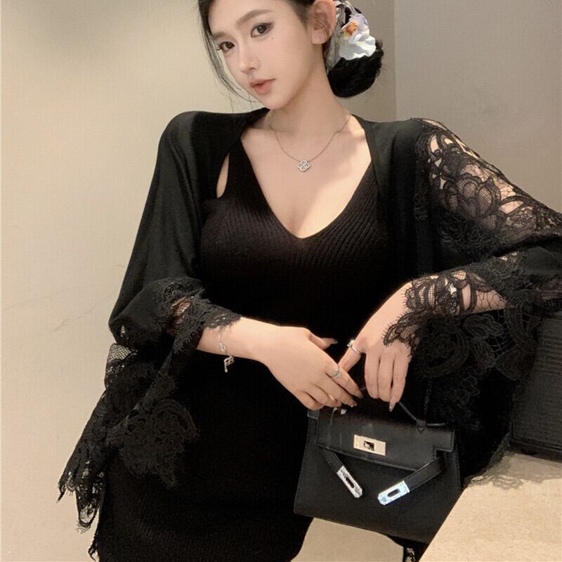 【set】ニットキャミワンピース×レースケープセット　M28179