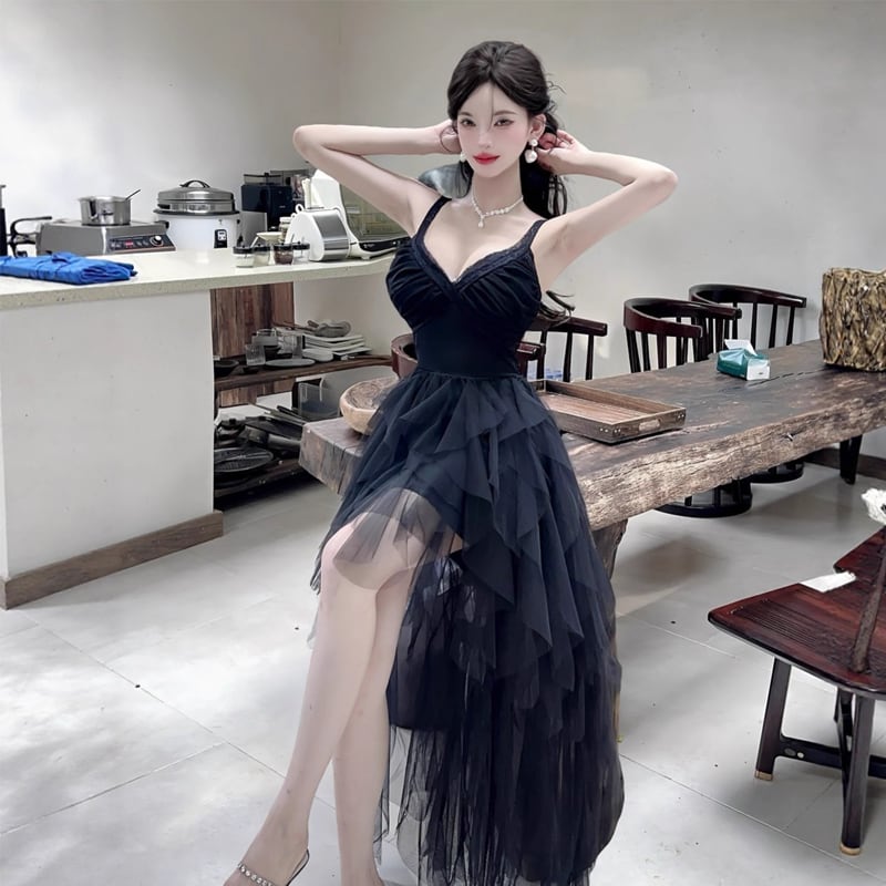 【dress】イレヘムチュールキャミワンピース Q7575