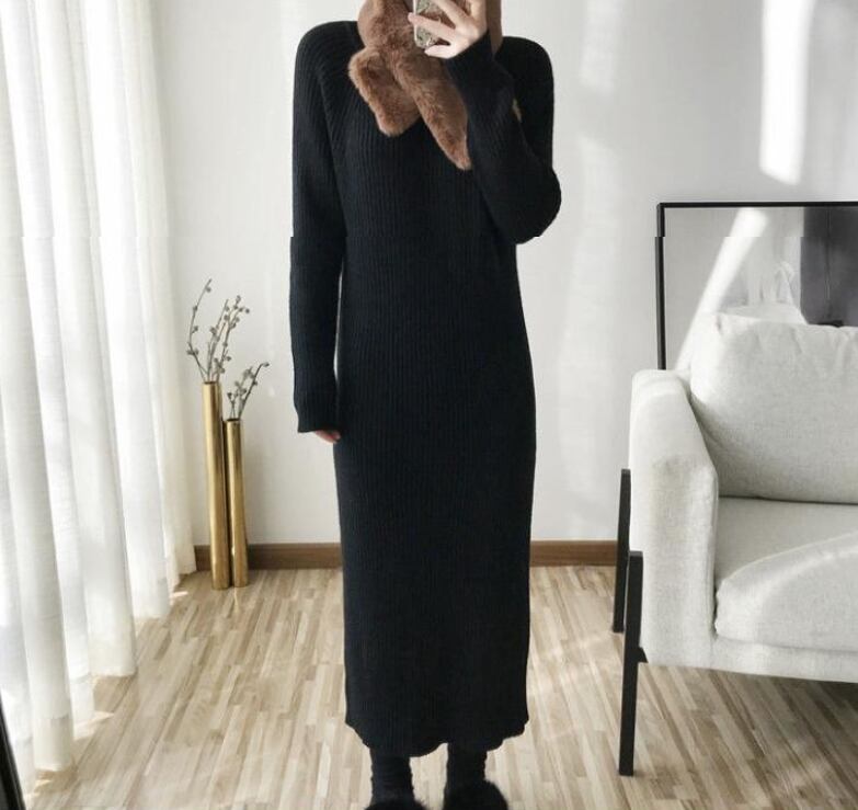【dress】秋冬気質満点レトロフランス風着痩せハイネックニットワンピース G2598