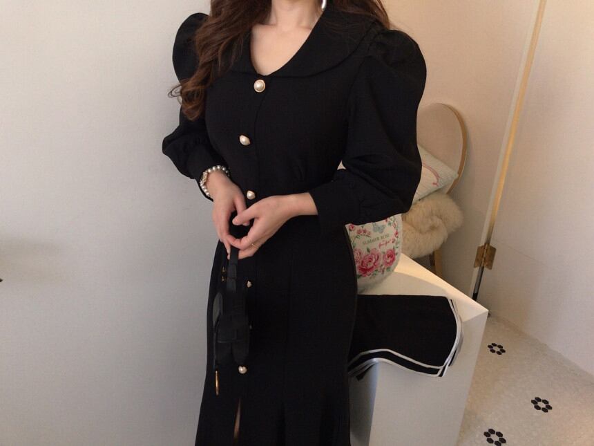 【dress】エレガント気質満点レトロハイウエスト着痩せ マーメイドワンピース G1404