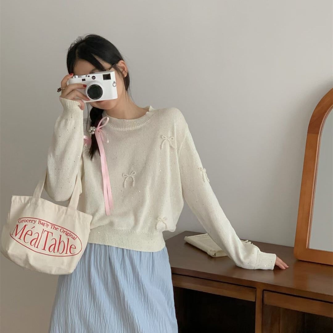 【tops】リボン付きニットセーター　M25774