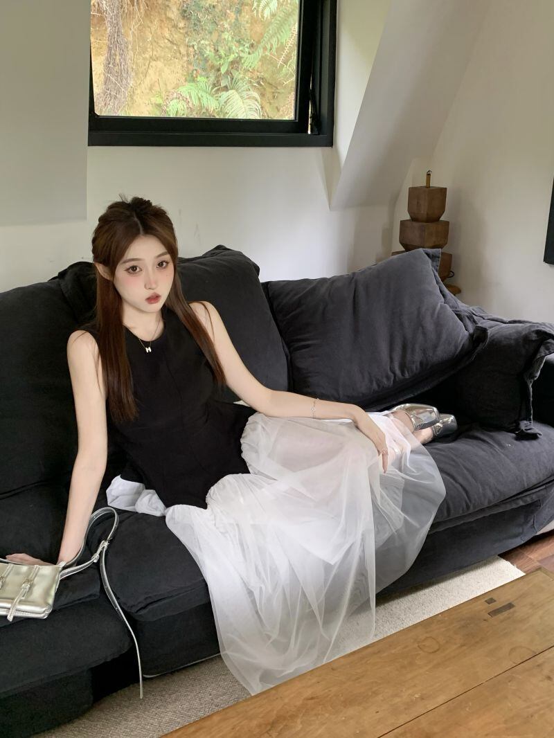 【dress】メッシュ切り替えワンピース G20894