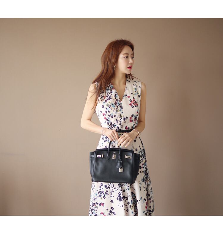 【dress】韓国風質感のいい 気質満点プリント着痩せワンピース