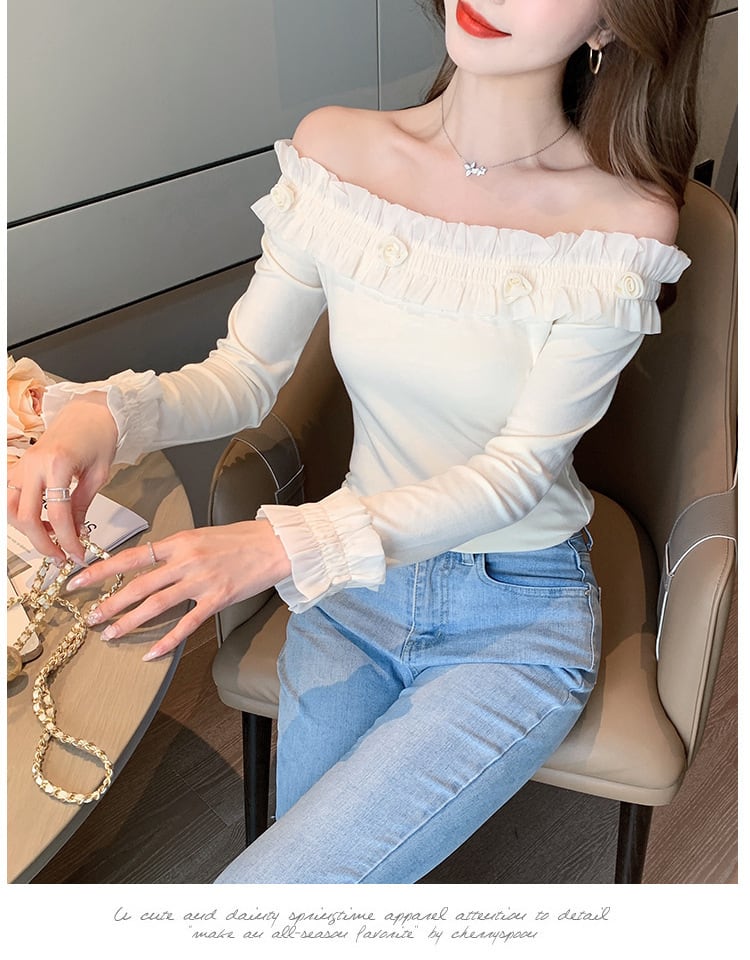 【tops】オフショルダー長袖Tシャツ　M28695