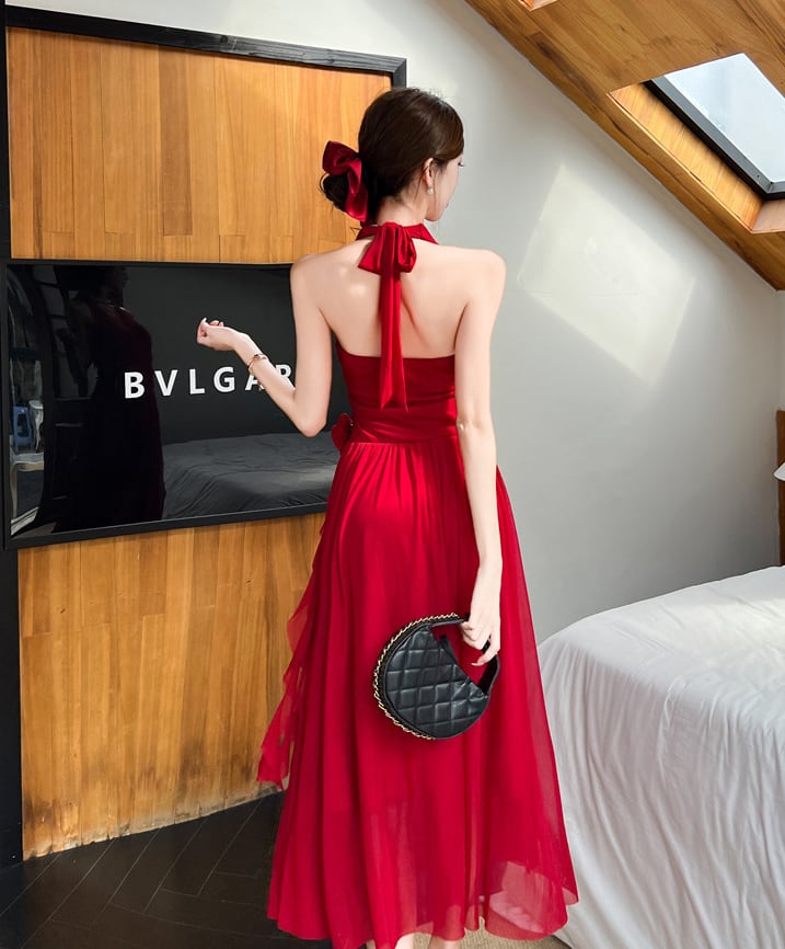 【dress】ノースリーブホルターネックロングワンピース Q8190