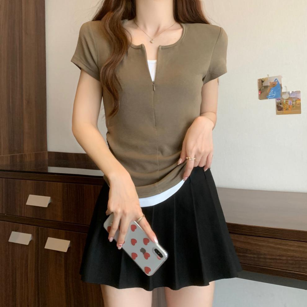 【tops】偽二つ切り替えTシャツG21042