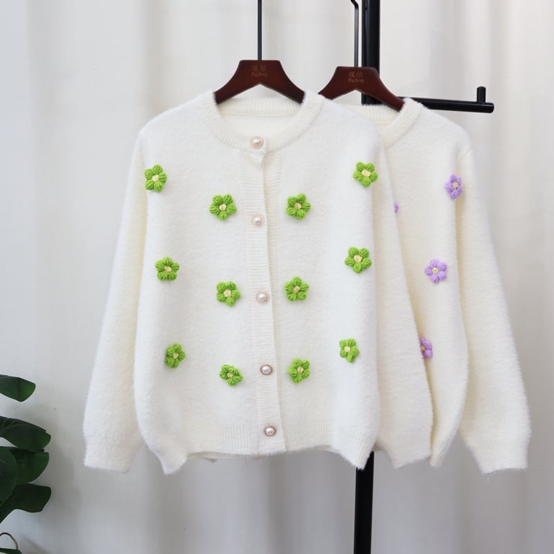 【outer】立体フラワーニットカーデ　M27165