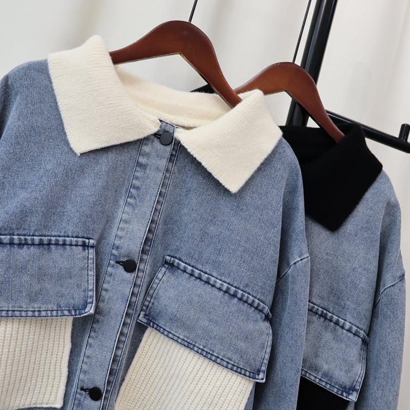 【outer】デニム切り替えニットカーデ　M27513