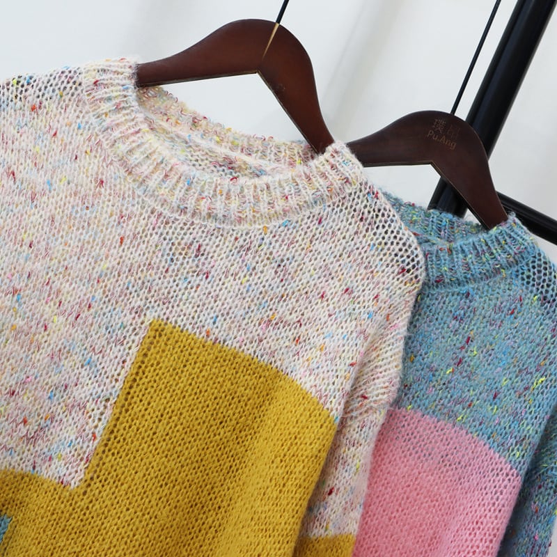 【tops】配色ニットセーター　M25492