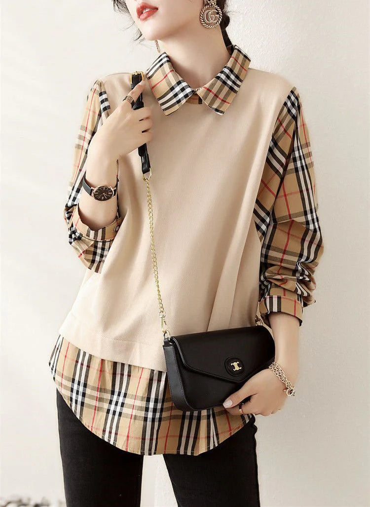 【tops】春秋偽二つ切り替えシャツG23606