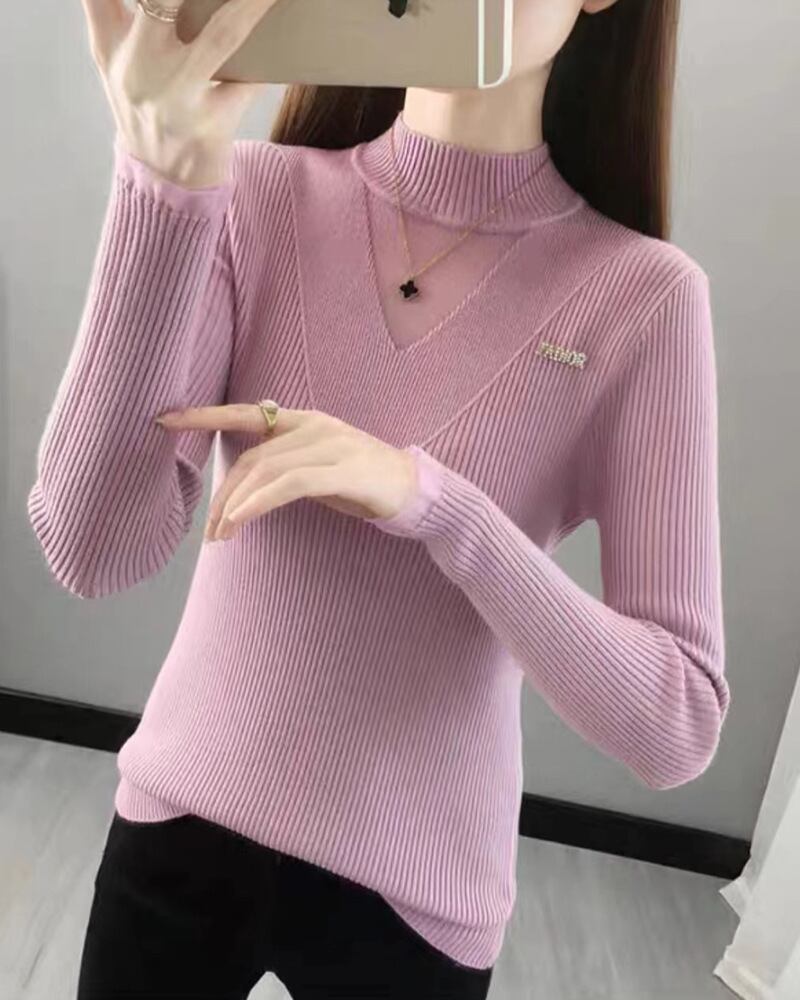 【tops】メッシュ切り替えニットハーフネックセーターG18037