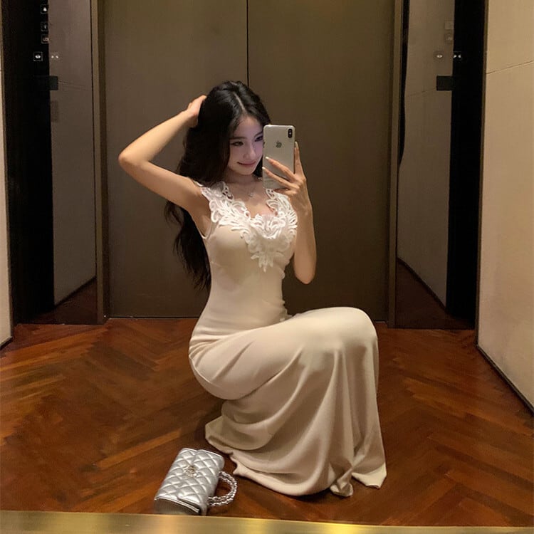 【dress】レース切り替えワンピース　M24843