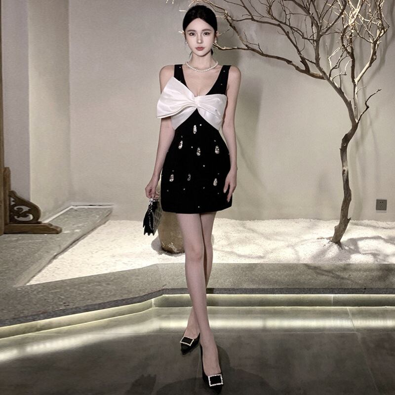 【dress】リボンVネックノースリーブワンピース G20089