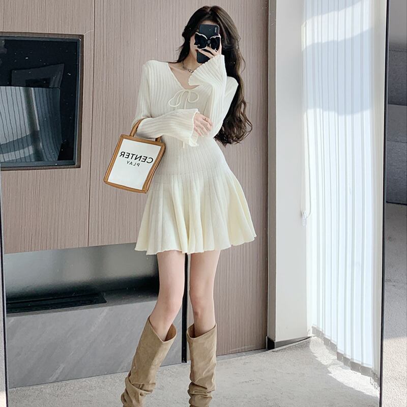 【dress】フレアニットワンピース Q6936