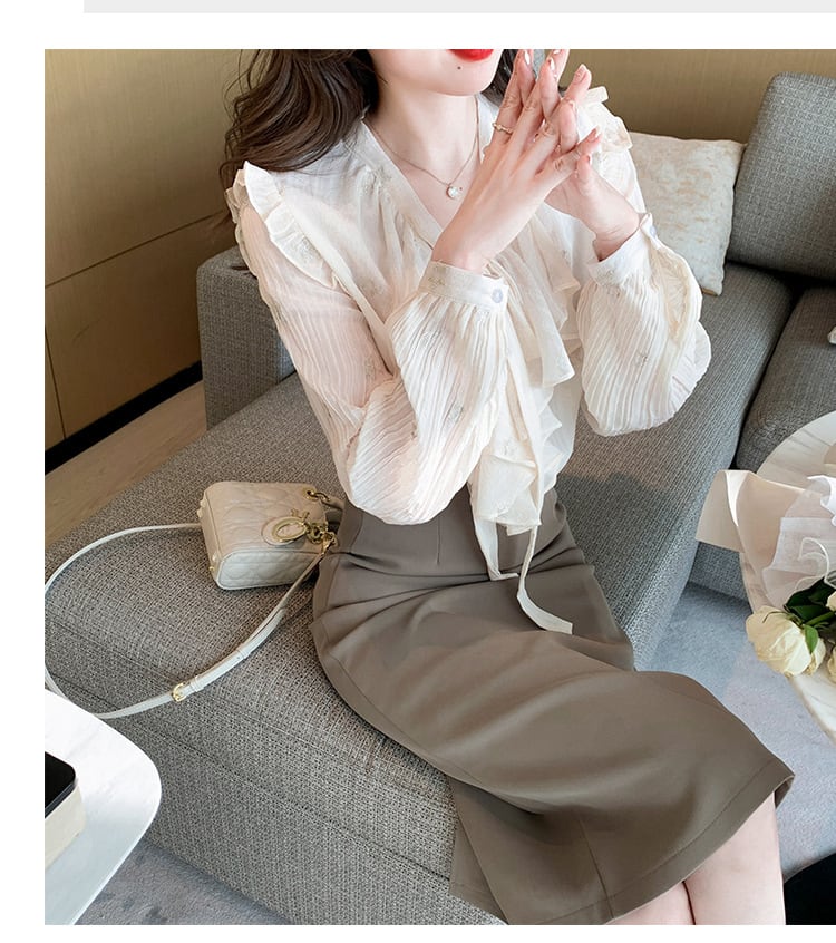 【tops】リボン付きシャツトップス　M28617