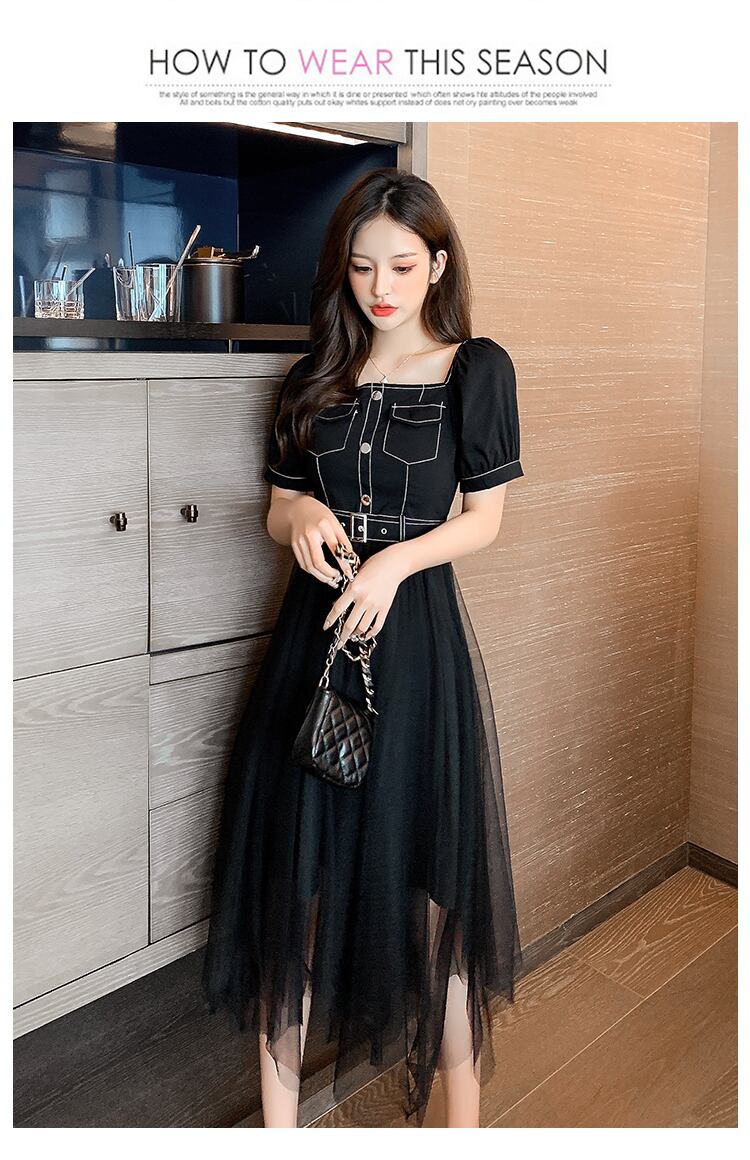 【dress】好感度UP!気質満点スクエアネック切り替えデザインワンピース