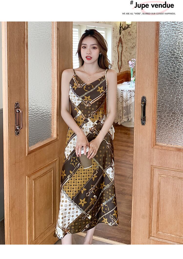 【dress】気質満点夏花柄Vネックキャミワンピース G8143