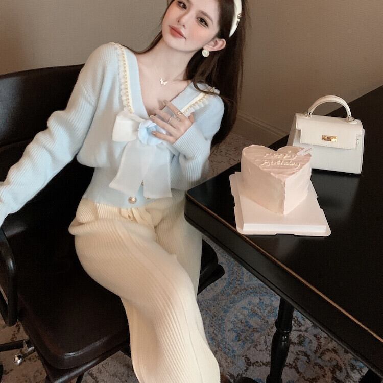 【tops】リボン付きニットセーター　M28472