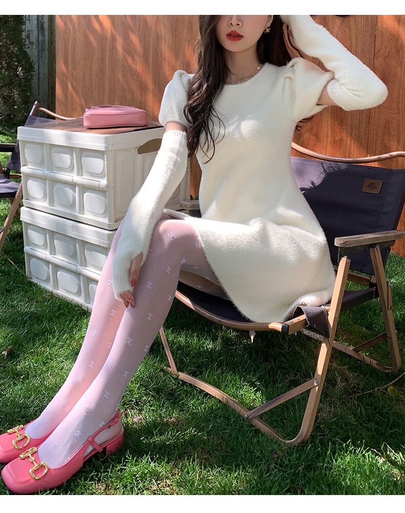 【dress】アームカバー付きニットワンピース　M27717