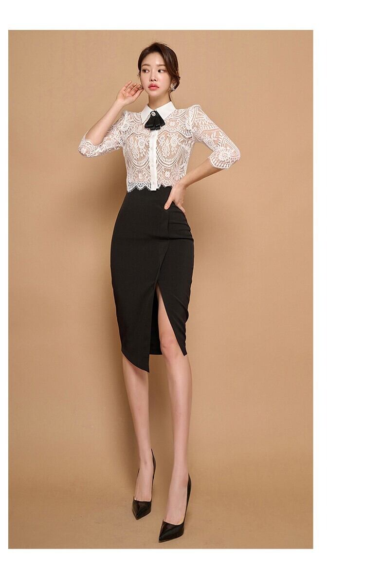 【set】レーストップス+OL通勤スカート２点セットG20629