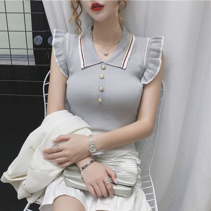 【tops】POLOネック着回しタンクトップニットF0196