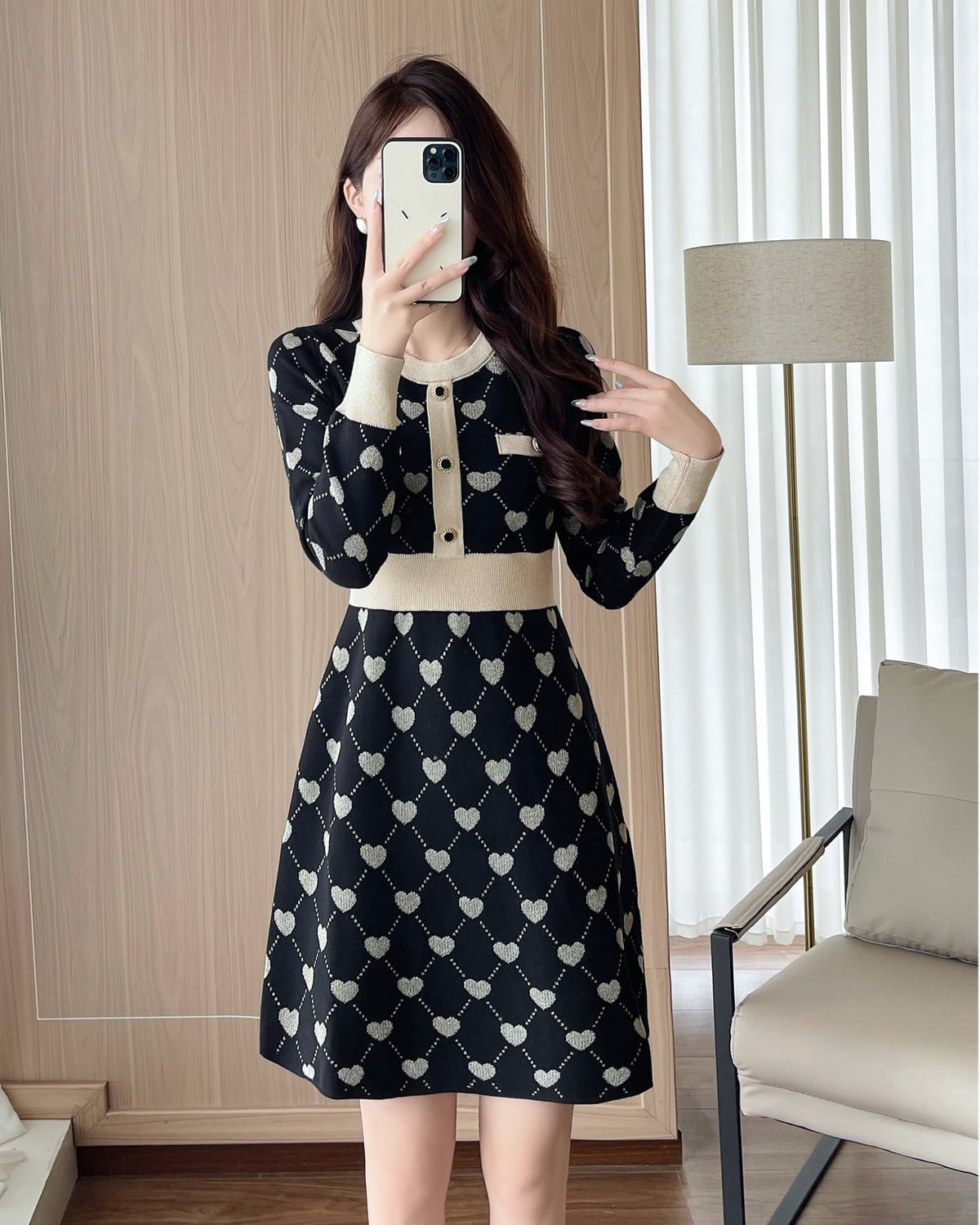 【dress】ハート柄ニットワンピース Q7296