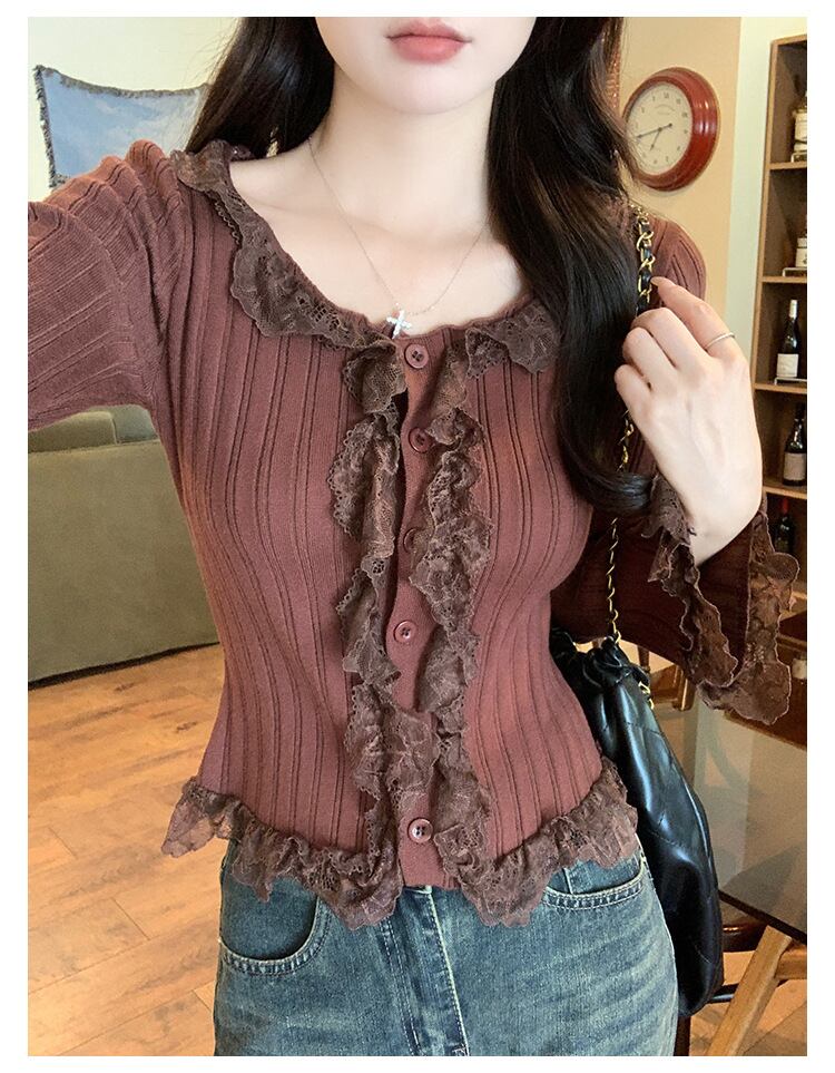 【tops】レース切り替えニットトップス　M27759