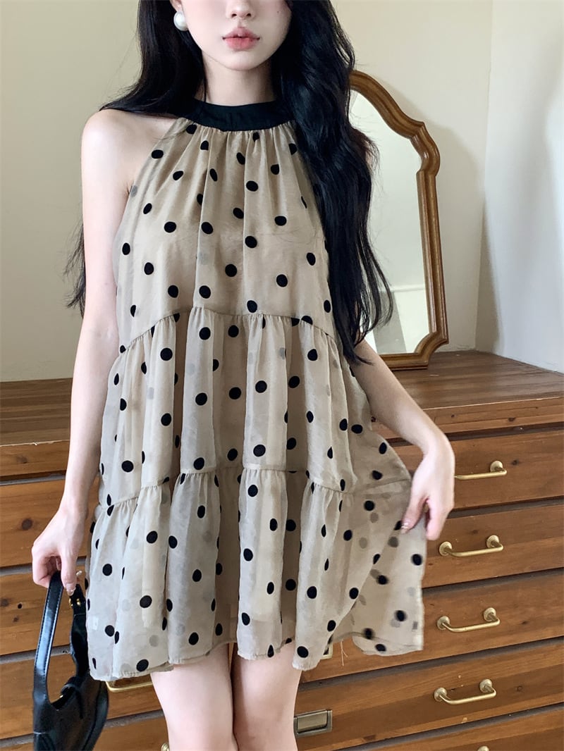 【dress】ノースリーブドット柄ワンピース　M24615