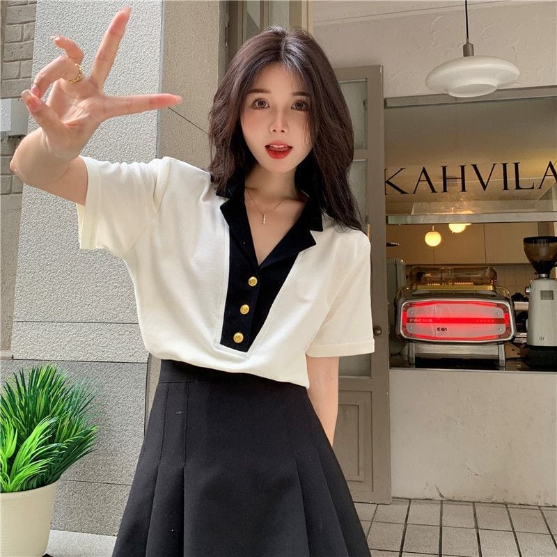 【tops】POLOネックデザインTシャツG21362