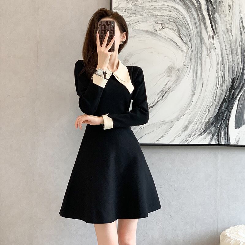 【dress】韓流スタイル!気質満点スウィートAラインハイウエストニットワンピース G2444