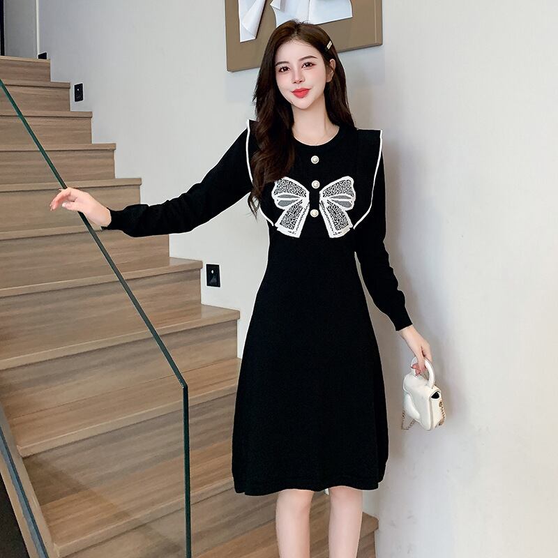 【dress】リボン付きニットワンピース　M18992
