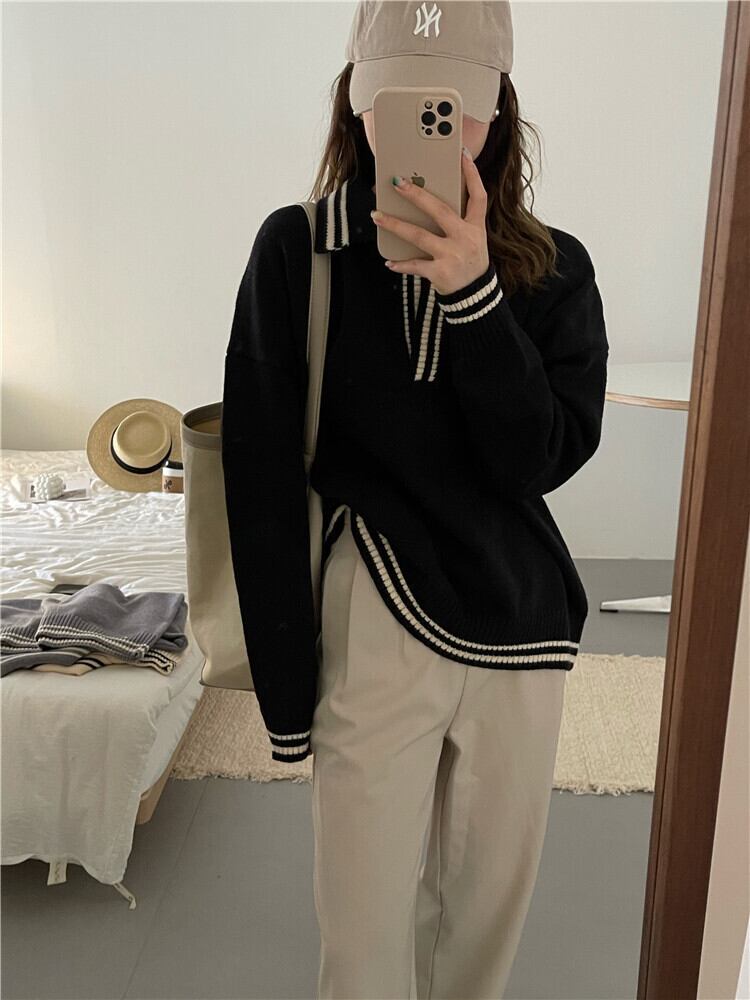 【tops】POLOネックニットプルオーバー　M19022