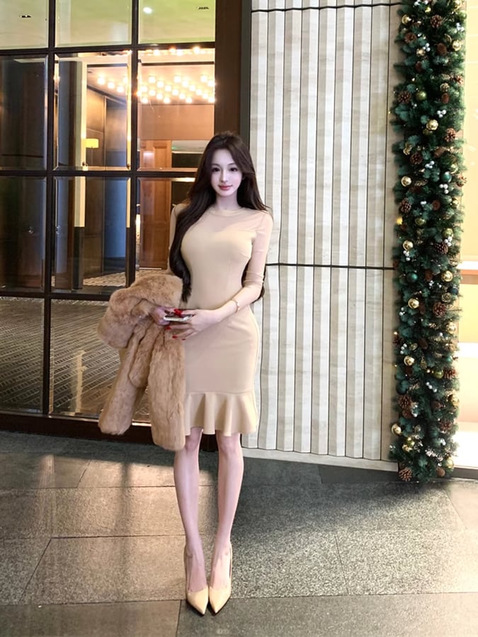 【dress】ベルト付きマーメイドワンピース Q7511