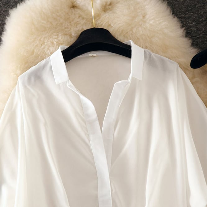 【set】今季大好評おしゃれ3点セット無地ブラウス+キャミソール＋切り替えメッシュスカートF0050