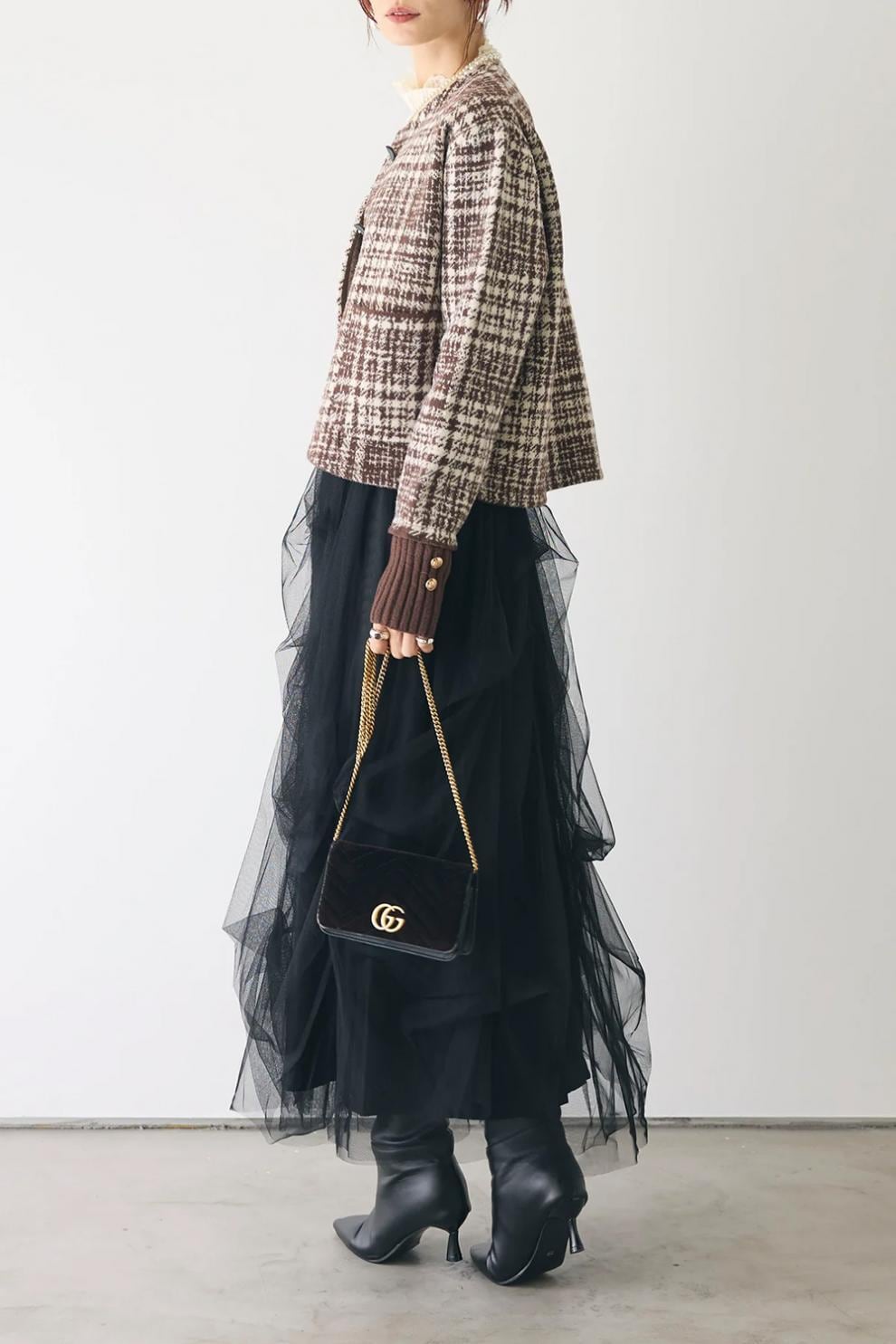 【outer】チェック柄ショートコート　M28385
