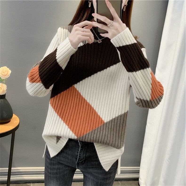 【tops】配色ニットセーター　M18706