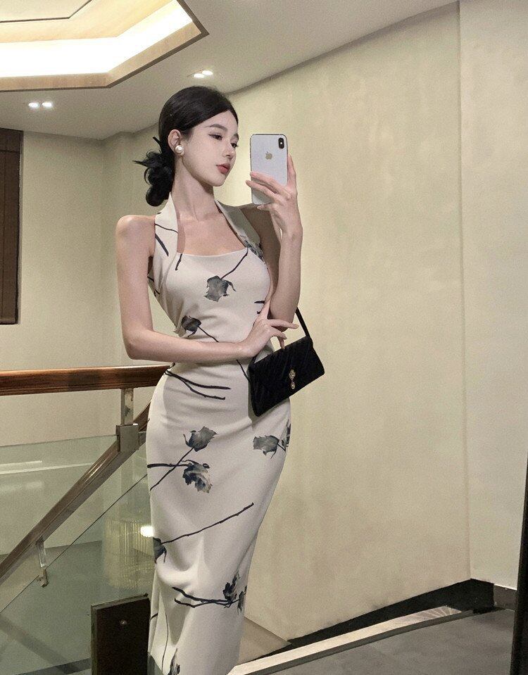 【dress】ホルターネック体型カバーワンピース G21103