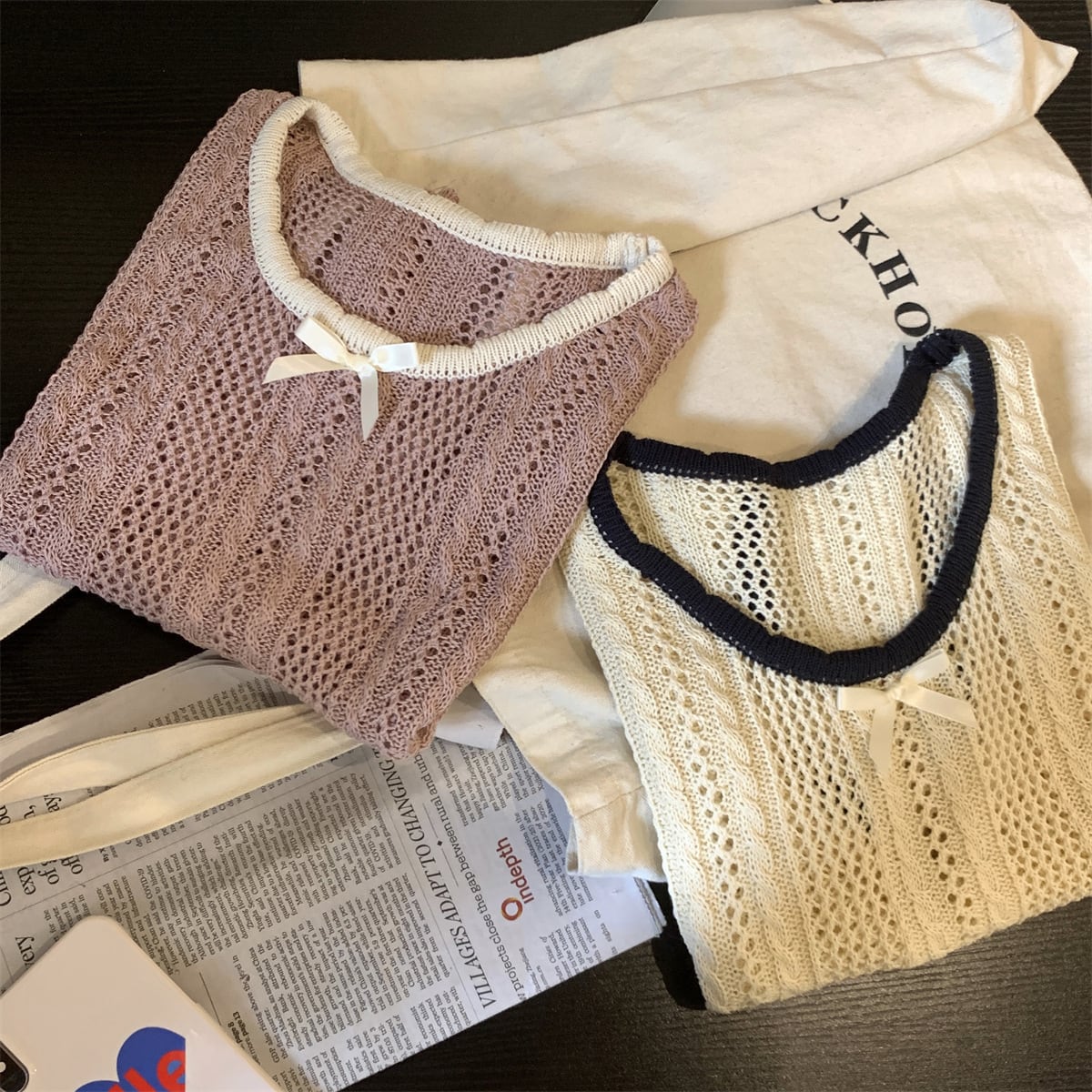 【tops】カットワークニットTシャツ　M24902