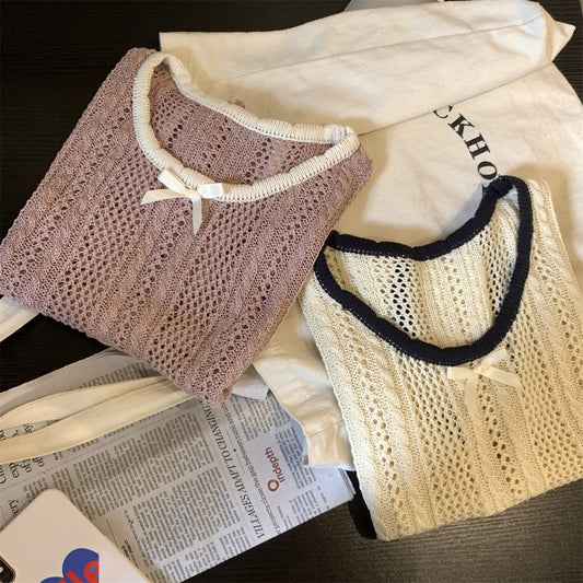 【tops】カットワークニットTシャツ　M24902