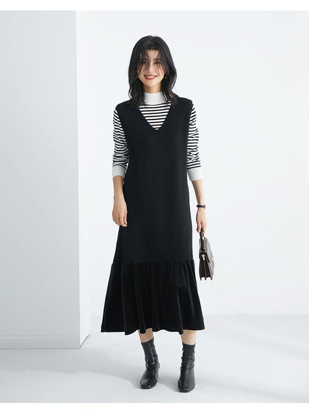 【dress】ドッキングノースリーブワンピース　N2900