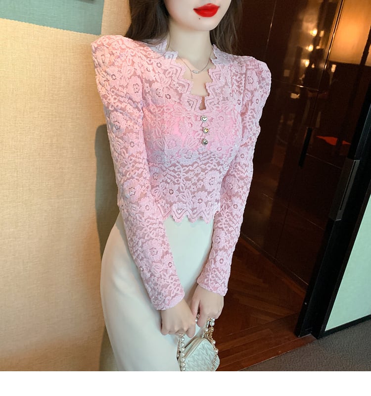 【tops】レースパフスリーブトップス　M18847