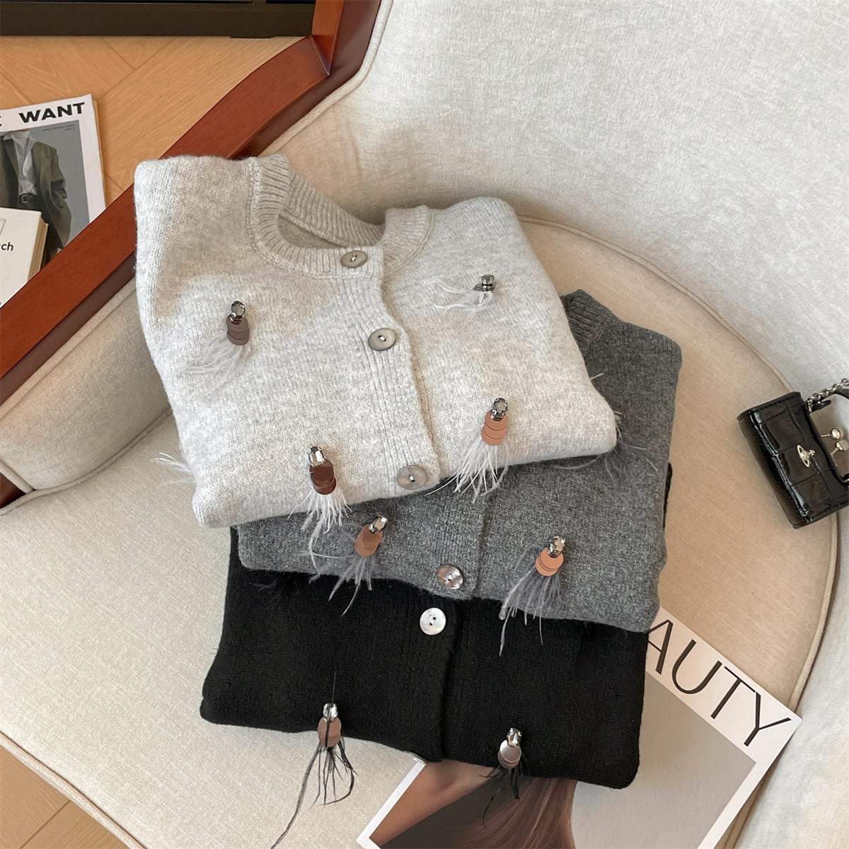 【outer】スパンコールニットカーデ　M29221