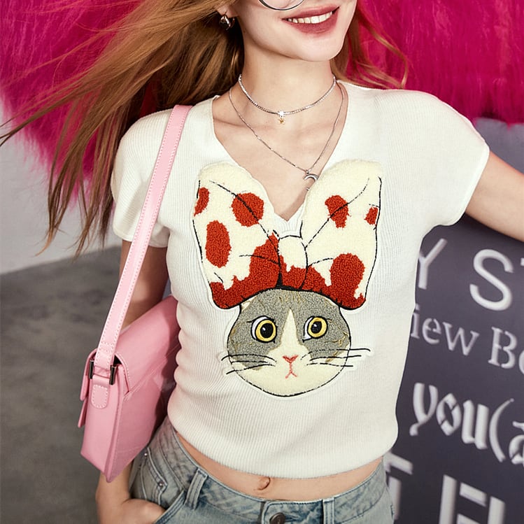 【tops】VネックニットプリントトップスG20926