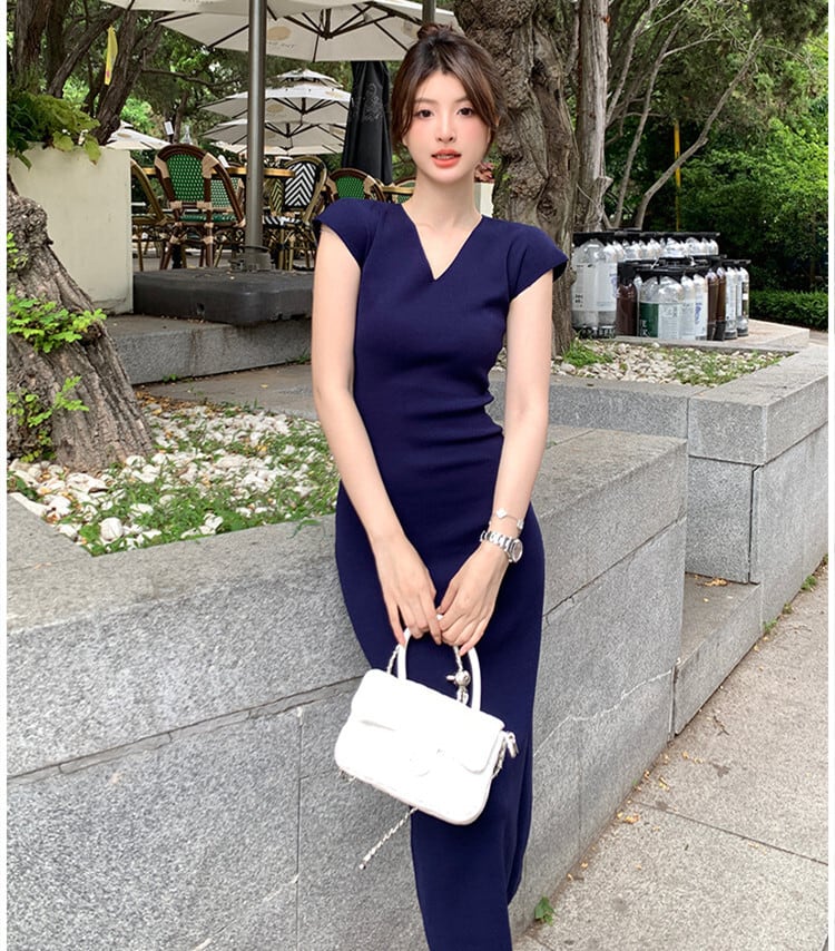 【dress】Vネックニットワンピース　M24482