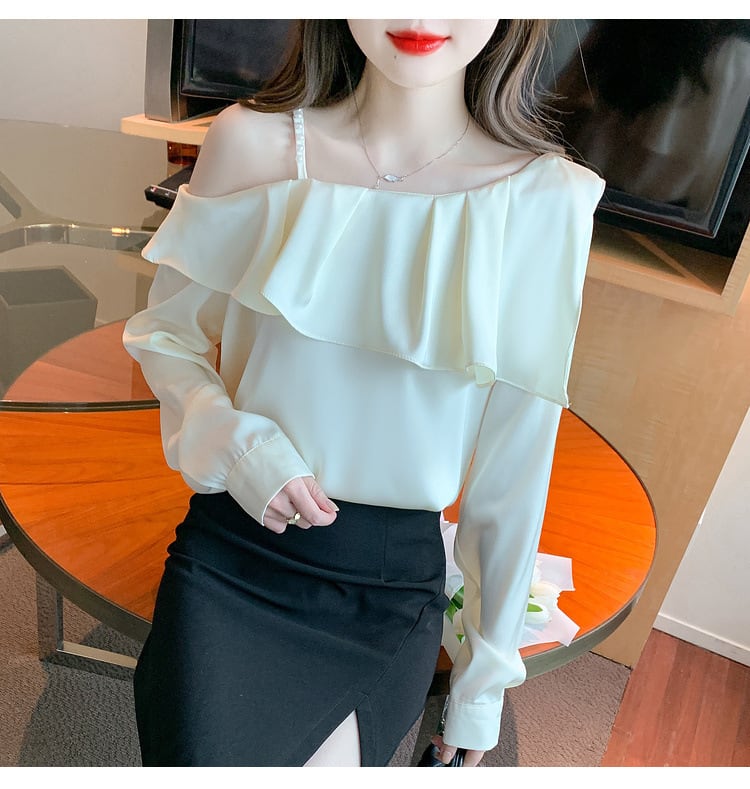 【tops】フリルオフショルダーシャツトップス　M25636