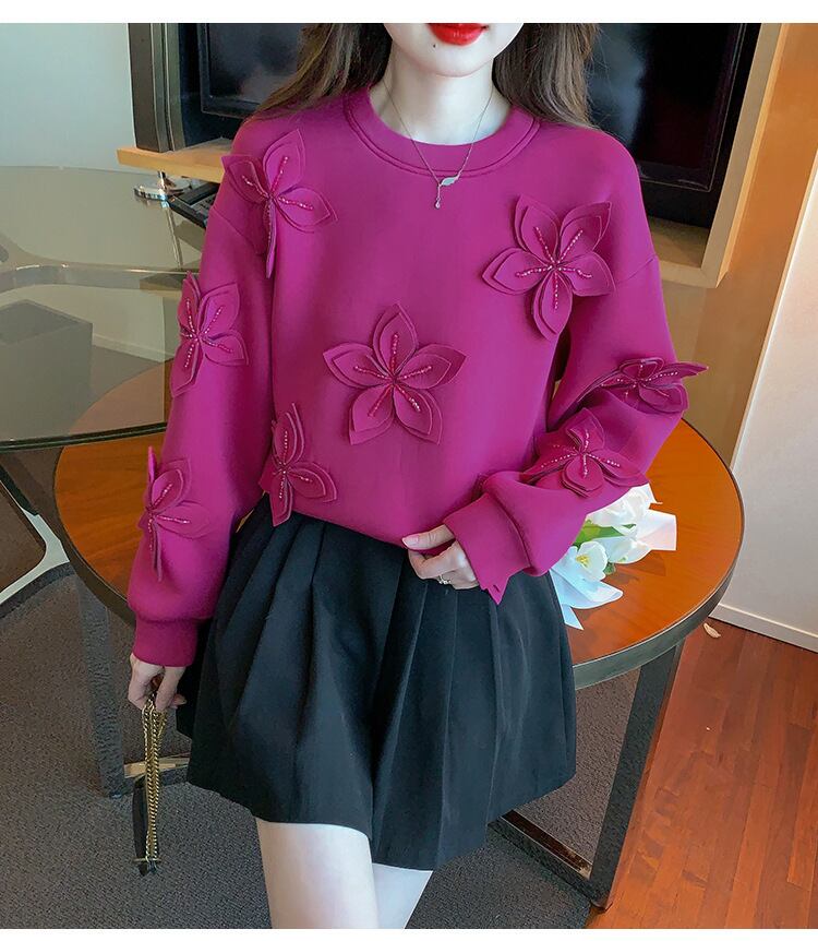 【tops】ビジュー立体フラワープルオーバー　M29139