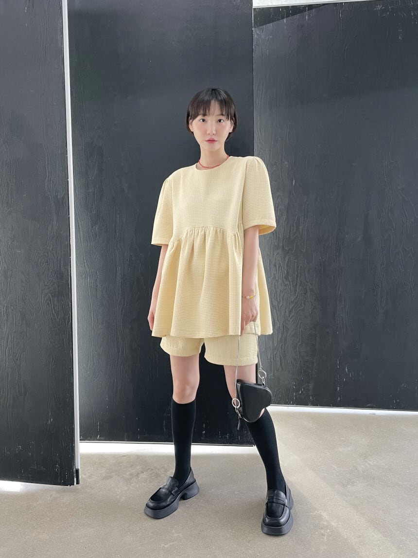 【set】ラウンドネックトップス+ショートパンツ２点セットG21509