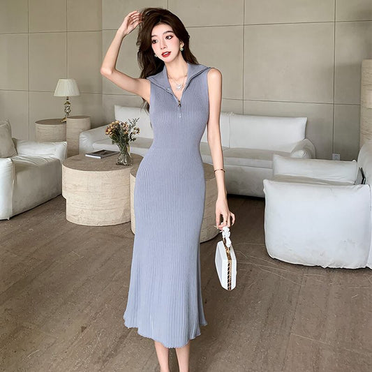 【dress】ファスナーノースリーブニットワンピース G21122