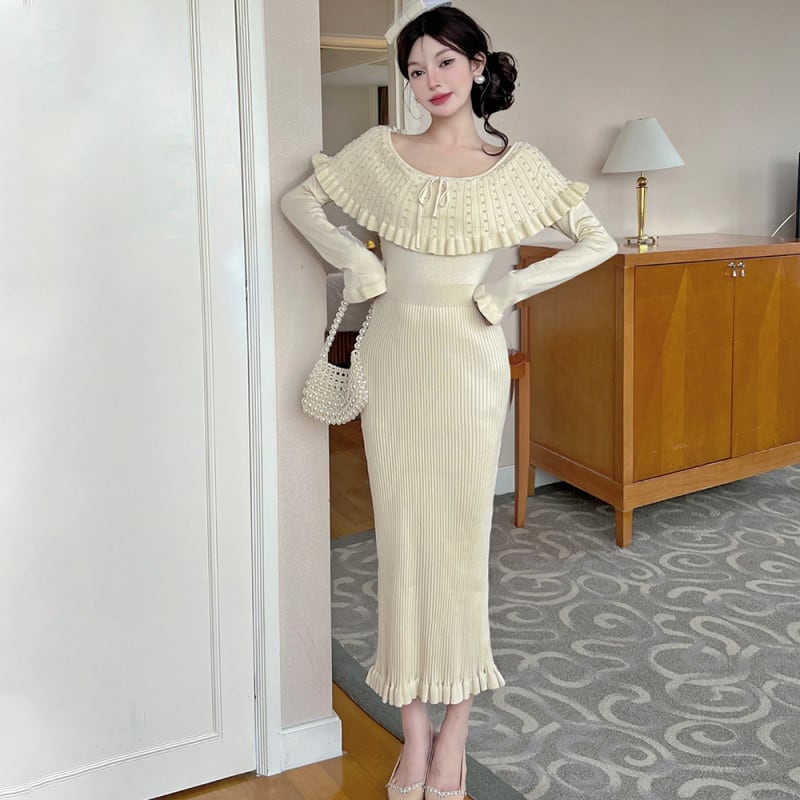 【dress】ラバティンカラーニットワンピース Q7046