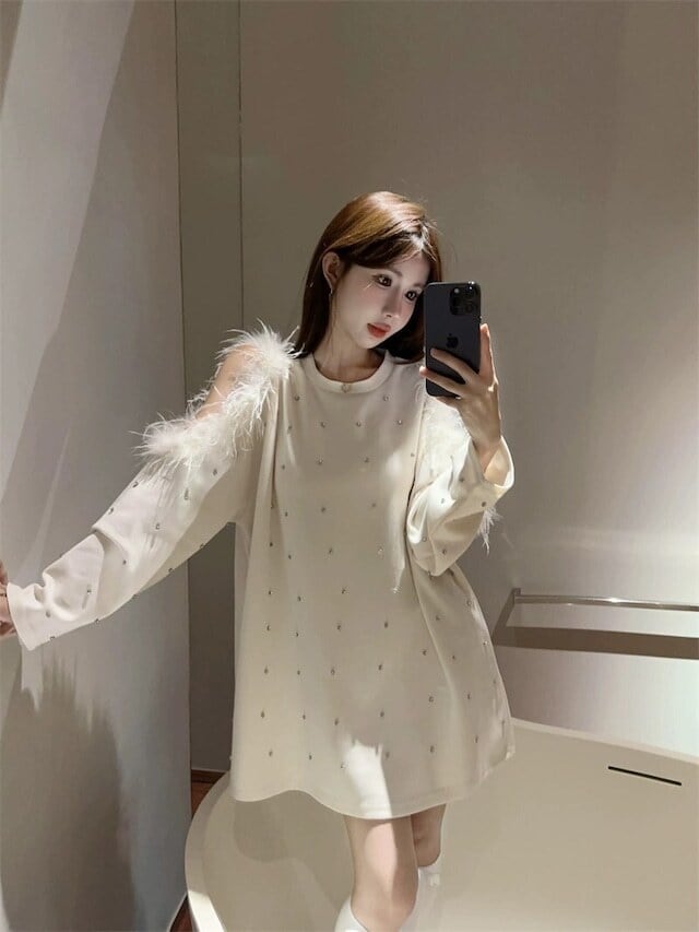 【tops】エコファー肩開きビジューパーカーF6187